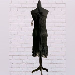 NWT SUE WONG black crochet halter dress/beading sequin